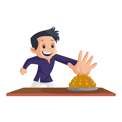 Boy is picking sweets from plate illustration