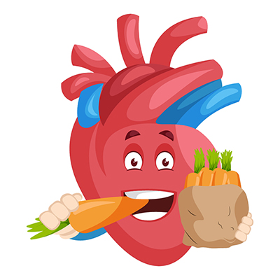 Cartoon illustration of heart is eating healthy food Cartoon illustration of heart is eating healthy food