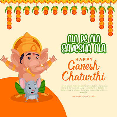 Happy ganesh chaturthi with ala re ala ganesha ala slogan template