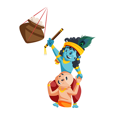 Lord Krishna is breaking Dahi handi with friend Lord Krishna is breaking Dahi handi with friend