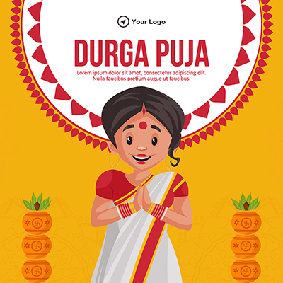 Durga puja illustration template banner design