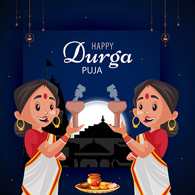 Happy Durga puja flat banner template design