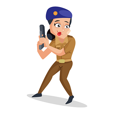 Lady police illustration holding pistol in hand