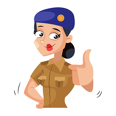 Lady police illustration showing thumbs up
