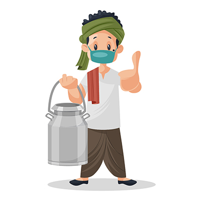 Milkman with milk can and showing thumbs up