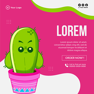Banner template of a cactus plant in a pot