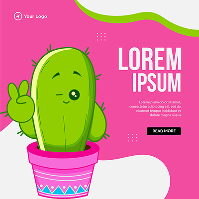 Banner template of a cactus plant with victory sign
