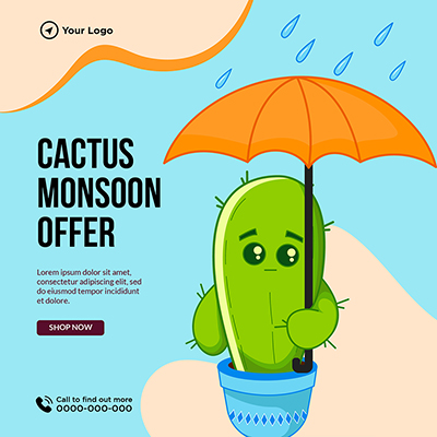 Cactus monsoon offer template design banner