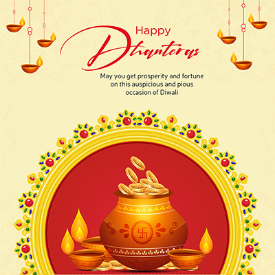 Happy dhanteras festival wishes on template banner