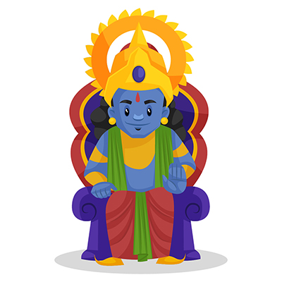 Lord Rama is sitting on the throne and giving blessings