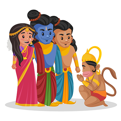 Lord hanuman is taking blessings of Lord Rama, Sita and Lakshman