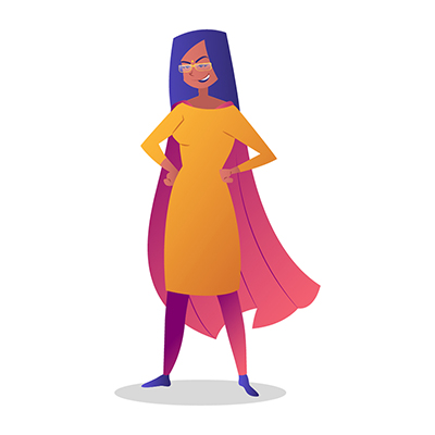 Business woman is wearing a superhero cape