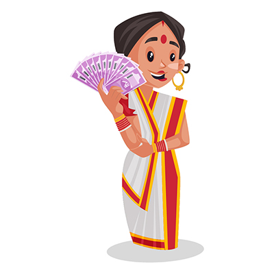 Indian Bengali woman is showing Indian money