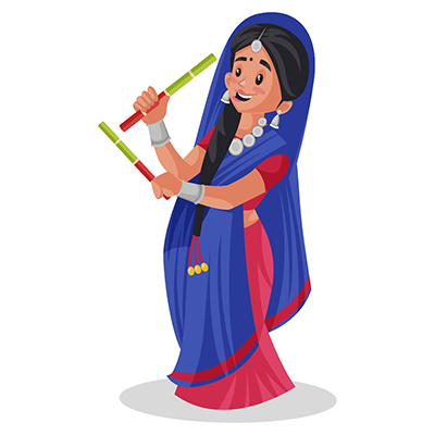 Indian Gujarati woman is dancing with dandiya sticks