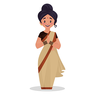 Lady teacher is standing with greet hands