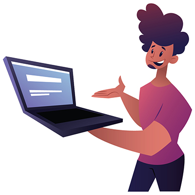 Salon man is showing laptop for online booking