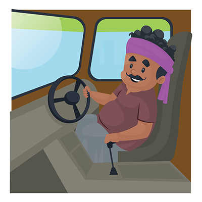 Truck driver is happy and driving the truck Truck driver is happy and driving the truck