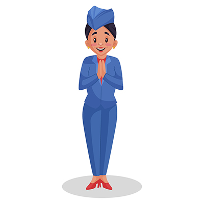 Air hostess is with greet hands
