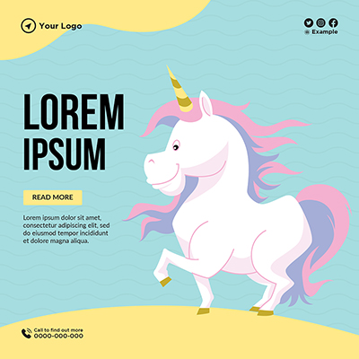 Banner template design of unicorn cartoon character