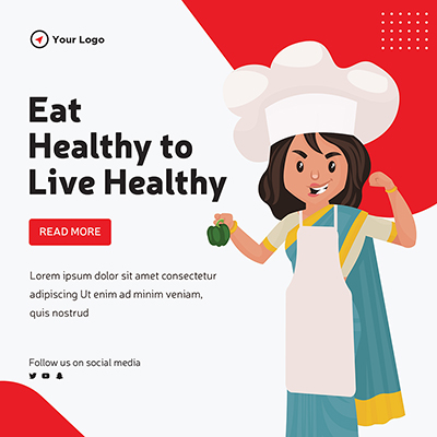 Banner design template of eat healthy to live healthy