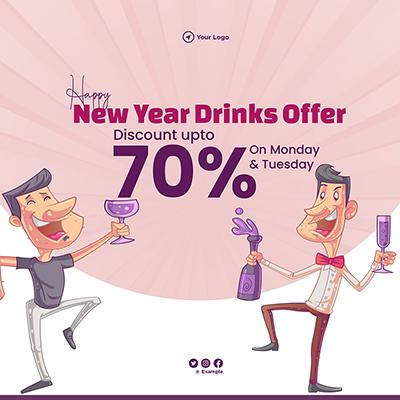 Banner template of special new year drinks discount offer