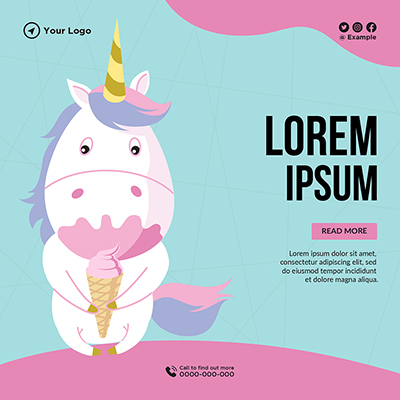 Banner template of the unicorn cartoon character