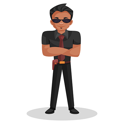 Bodyguard is standing with crossed arms