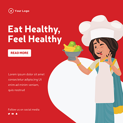Eat healthy feel healthy banner design template