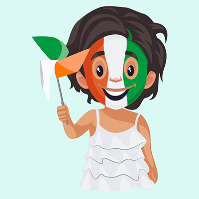 Girl is holding the tricolor paper fan in hand