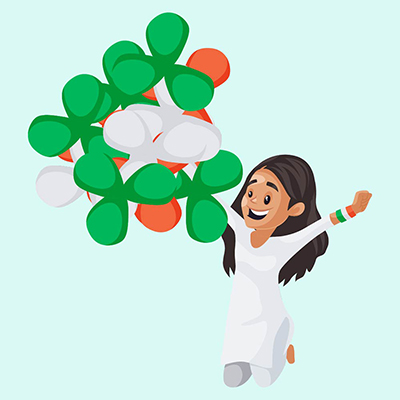 Girl is jumping and holding balloons in her hand