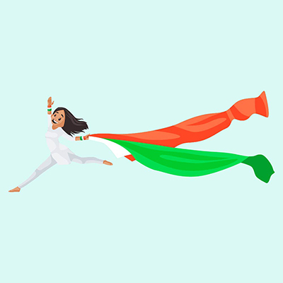 Girl is jumping with the tricolor scarf