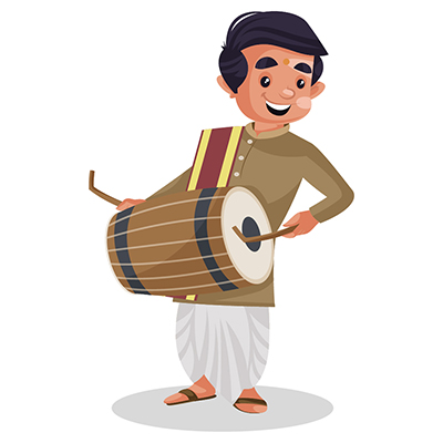Indian Bengali man is playing the dhol