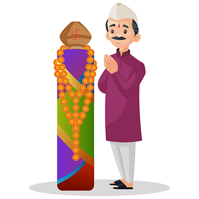 Indian Marathi man is doing worship on Gudi Padwa festival