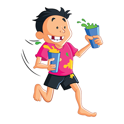 Indian boy is running with holding glass of drinks in hands