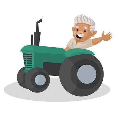Indian farmer is driving a tractor and waving hand