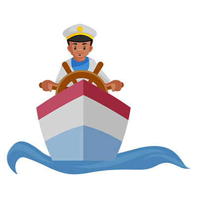 Indian sailor is driving the ship in the sea