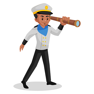 Indian sailor is watching from the telescope