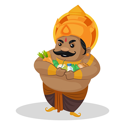 Kumbhakarna is holding grocery products in hands