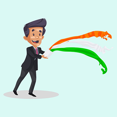 Man is throwing tricolor paint with a bucket