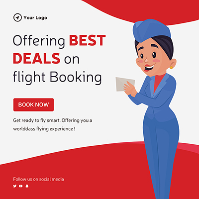 Offering best deals on flight booking banner template