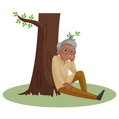 Old man is sitting under a tree