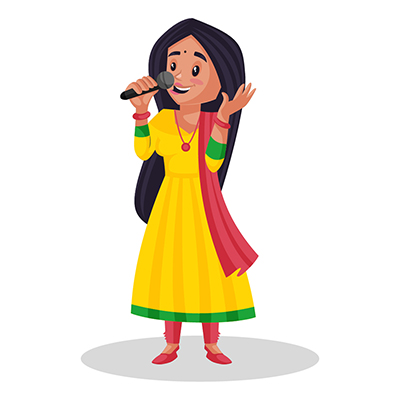 Punjabi girl is holding a mike and singing on the stage