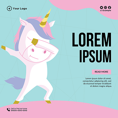 Template banner for unicorn cartoon character