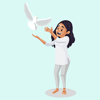 Woman is flying a pigeon