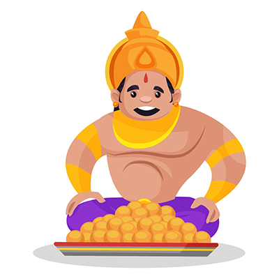 Bheem is happy and watching the laddu plate