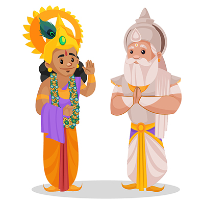 Bhishma Pitamaha is taking blessing from lord Krishna