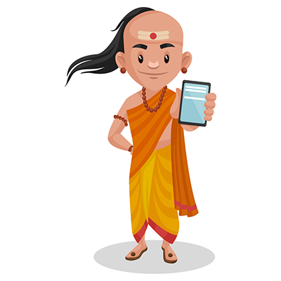 Chanakya is showing a mobile phone
