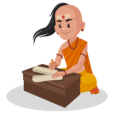 Chanakya is sitting and writing on the paper