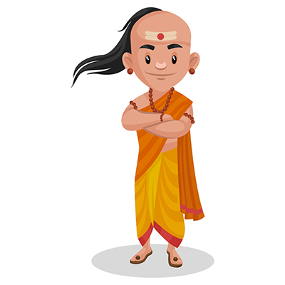 Chanakya is smiling and standing with crossed arms