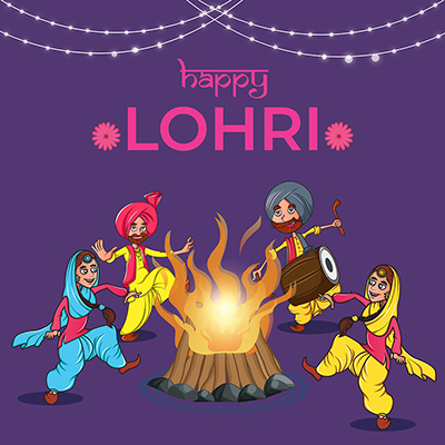 Happy lohri on flat template banner